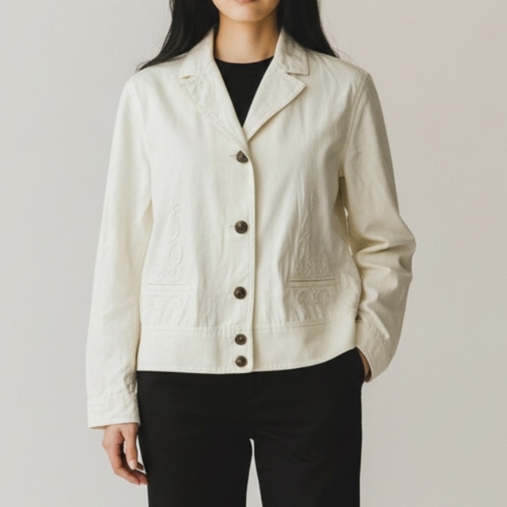 Lauren Ralph Lauren Womens Embroidered Cotton Chino Blazer Jacket Cream Ivory